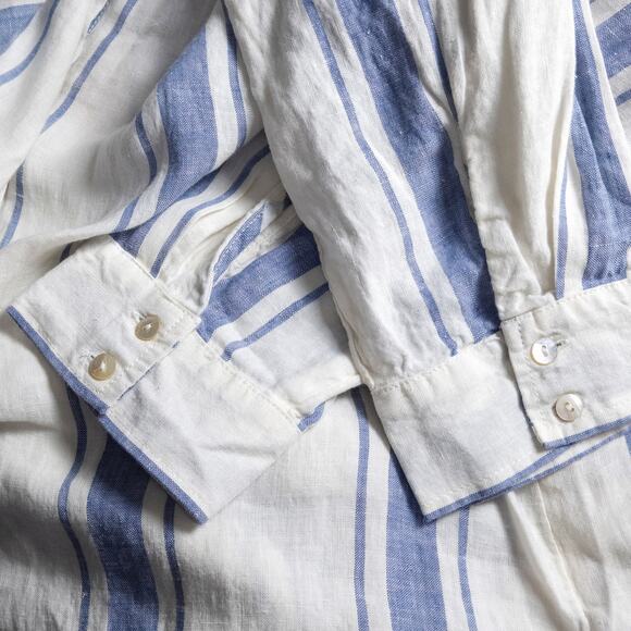 Jones New York Linen Shirt Blue White Striped Size XL Coastal Prep - Picture 6 of 8